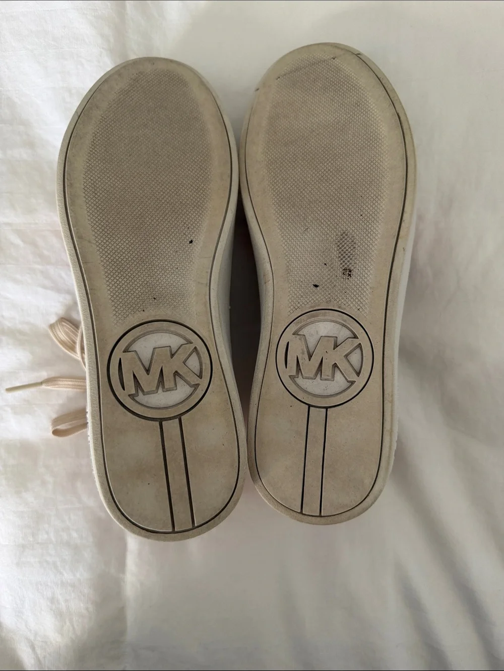 Michael Kors Cream Leather Sneakers with Rose Gold and Black Accents